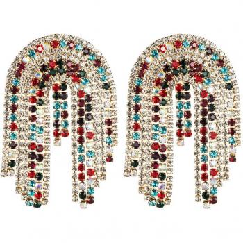 Elegant Black U-Shaped Earrings with Rhinestones