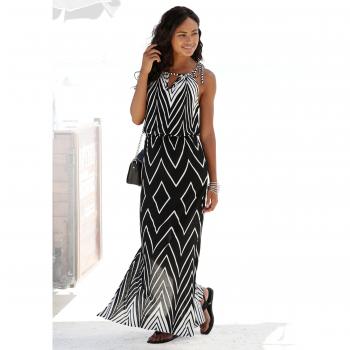 Lascana Maxikleid mit Schlitz, Schwarz-Weiß, Gr. 36
