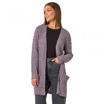 Long‑Line Popcorn‑Patterned Cardigan – Mid Grey