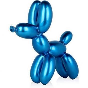 ADM – Sculpture ballon chien pop art, effet métal bleu, 27 cm