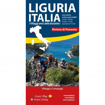 Liguria Italia riviera di Ponente. Carta turistica, sentieri e piste ciclabili. Villaggi e campeggi
