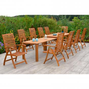 MERXX Paraiba Garten-Essgruppe, 11-tlg., 10 Klappsessel, 5-fach verstellbar, Tisch ausziehbar