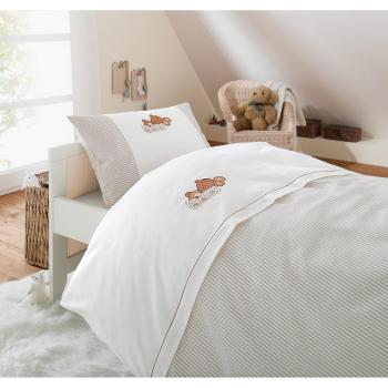 Lorenchen Mako-Batist Streifen Kinderbettwäsche Benno Bär beige braun 100% Baumwolle