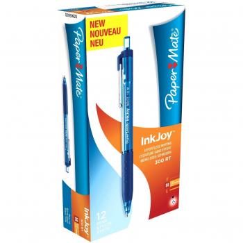 Paper Mate InkJoy 300RT Retractable Ballpoint Pens in Blue, Medium Point, Pack of 12