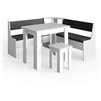 Vicco Eckbankgruppe Roman, Weiß, 150 x 150 cm mit Tisch, 5-tlg. Set