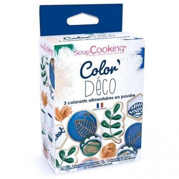 Poudres de colorants alimentaires vert, bleu, doré