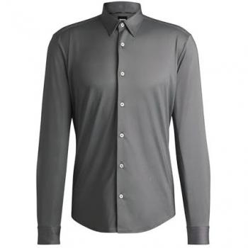 Slim Fit Business-Hemd mit Kentkragen 'Roan' aus Stretch-Gewebe in Schwarz für Herren, Größe M