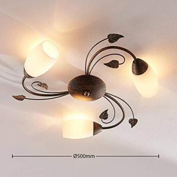 Lindby Stefania Ceiling Light, 3 Light Sources, Dimmable, Antique Vintage, Brown Glass, Ø 46 cm