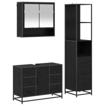 Set di Mobili da Bagno (3 Pezzi) Rovere Nero, Legno Multistrato – VidaXL