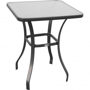 Outsunny Tavolino da Giardino in Metallo Nero con Piano in Vetro Temperato, Design Elegante, Dimensioni 68.5x68.5x84cm