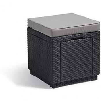 Pouf de Jardin Allibert Cube avec Rangement Intégré et Coussin