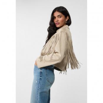 Camicia Giacca Frange in Camoscio Pietra