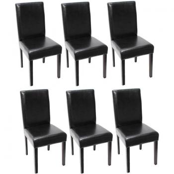 Set di Sedie Littau in Pelle Nera, 6 pezzi, piedi scuri – ideale per cucina e sala (43x56x90cm)