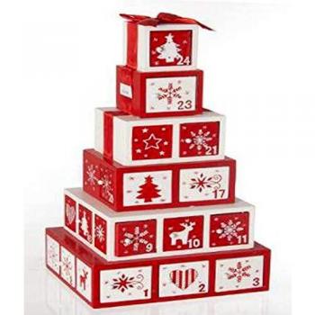 Calendrier de l'avent boîtes Bordeaux/Blanc, L 15.4 x P 17.8 x H 34 cm