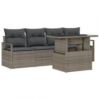 Colección Jardín Sofás 5 piezas, Sofá de 2 plazas, Color Gris Rattan