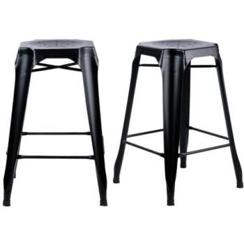 2 tabourets de bar H.65 cm métal noir avec perforations