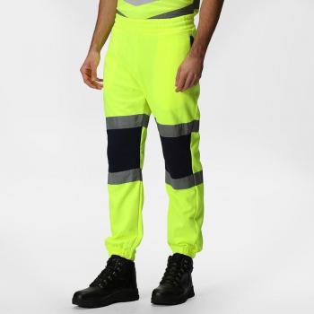 Regatta Pro Men’s High-Visibility Joggers, Yellow/Navy – XXL Regular