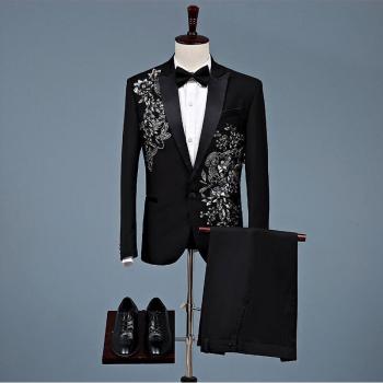 Traje de Escenario y Boda en Negro Plateado