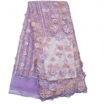 Embroidered 3D Lace Fabric with Stones for Dresses