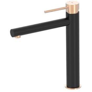 Mitigeur lavabo haut noir et or rose