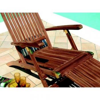 Poltrona Da Esterno Steamer in Teak 58x163x94/100 cm con cuscino verde salvia