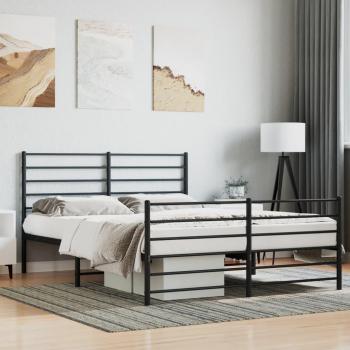 VidaXL Black Metal Bed Frame with Headboard 75x190 cm Small Single
