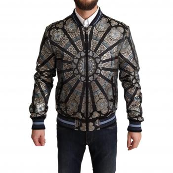 Dolce & Gabbana Men's Blue Jacquard Bomber Coat