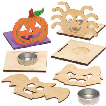 Halloween Bastelset für Teelichthalter aus Holz (4 Teile)