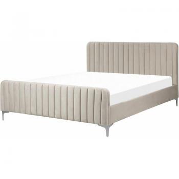 Modern Taupe Velvet Double Bed with Tufted Headboard
