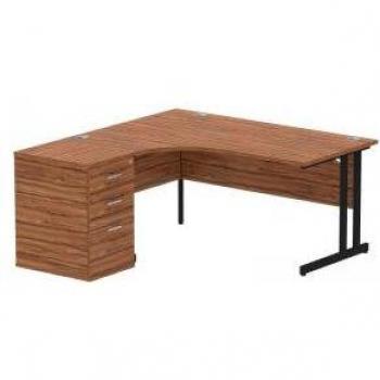 Dynamic Left Hand Desk & D600mm Pedestal Cantilever – Walnut Finish, Black Frame