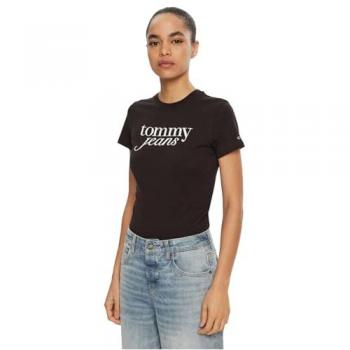 Tommy Jeans Retro‑Schriftzug T-Shirt Damen XL – Schwarz – Knapp geschnitten