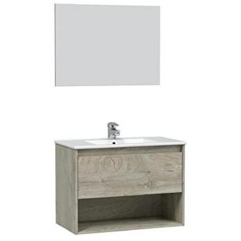 Meuble de salle de bain suspendu chêne avec miroir