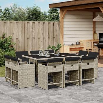 Kit Jantar Jardim com Almofadões de Vime 11 peças – VidaXL