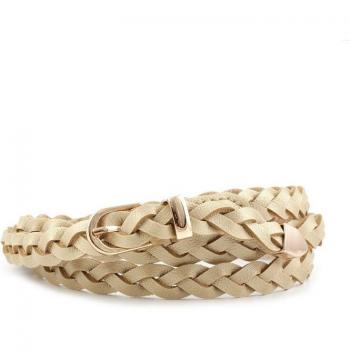 Ceinture tressée pour femmes, cuir PU, boucle dorée, 1.2 cm