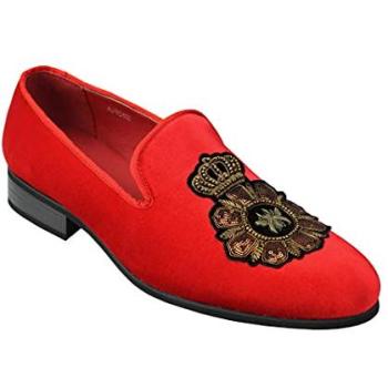 Stylish Crimson Velvet Loafers – Men’s Faux Leather, Size 9