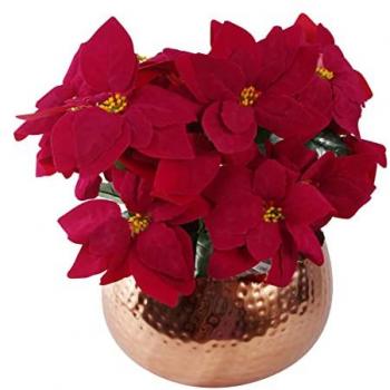 Leafy Poinsettia Metal Planter – Christmas Copper Design