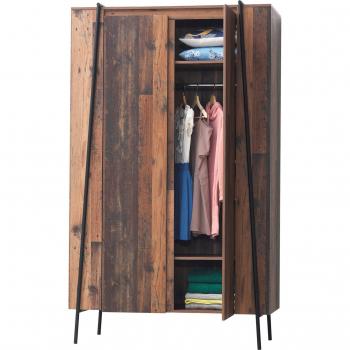Rustic Brown 2-Door Wardrobe with Shelves