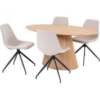 Table repas moderne 160x90 cm avec 4 chaises en tissu beige