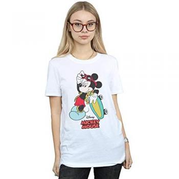 Disney Mickey Skating Dude Boyfriend Top – Small, White Fabric
