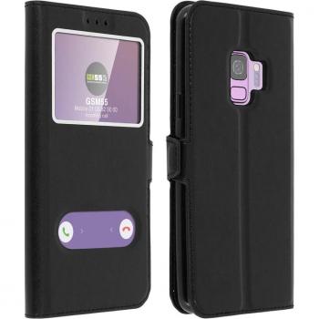 Housse de protection livre avec double fenêtre noire pour Samsung Galaxy S9