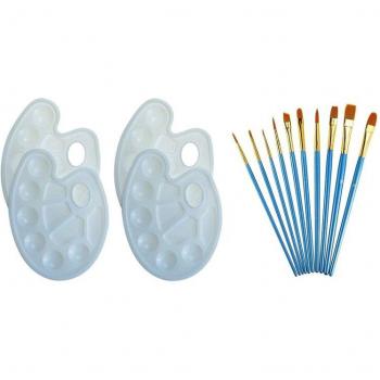Round Pointed Tip Nylon Hair Paint Brush Set with 4-Piece Paint Tray