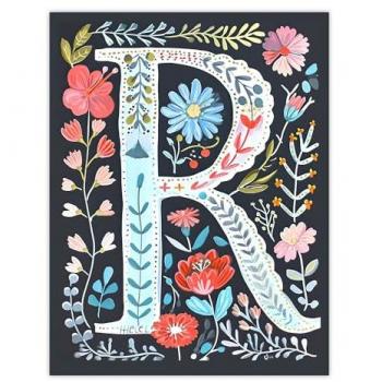 River of Roses Letter R – Watercolor Floral Wall Art (24×32)