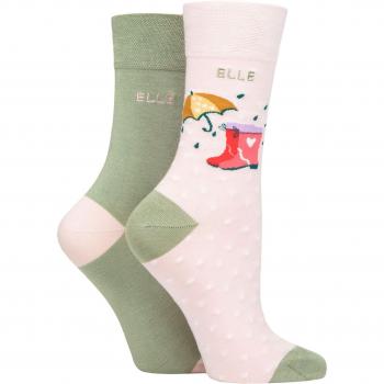 ELLE Women’s Green Bamboo Patterned & Plain Socks Set – 2 Pair, Size 4–8