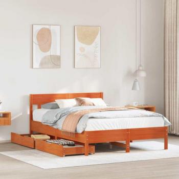 Lit Double en Pin Massif 160x200cm Cire Marron