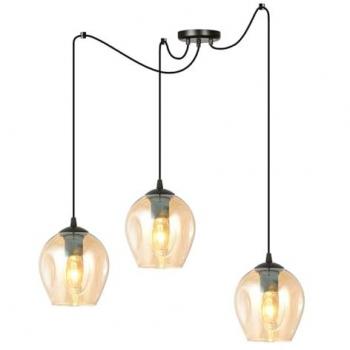 Bonetti Elegance 3‑Luci Parsifal Acciaio Nero Vetro Ambra c’ Cavi Lunghi