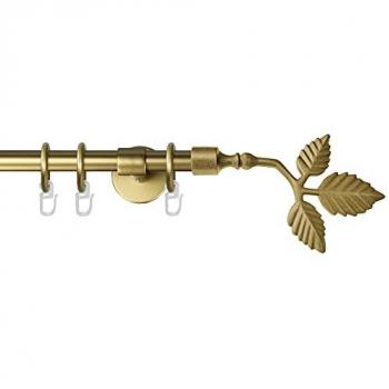 Gardinenstange GARESA RUSTIKA Gardinenstangen Gr. L: 100cm Ø 16mm, 1 läufig, goldfarben (mattgoldfarben) rustikale Vorhanggarnitur, verlängerbar, m. Ringe, Endk. Blatt