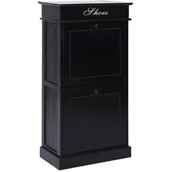 Armoire à Chaussures Meuble de Rangement Noir Bois de Paulownia