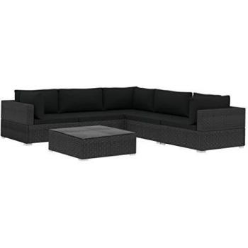 VidaXL Garnitura da Giardino 6 pezzi con cuscini in polyrattan nero