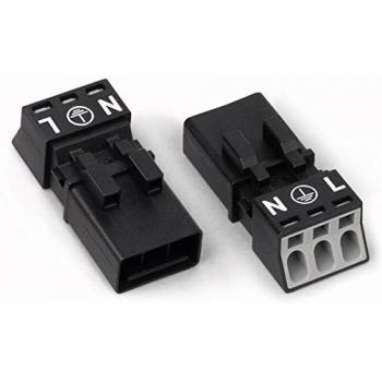 WAGO 890-213 WINSTA MINI Straight Plug, 2 + PE Pins, 16 A, Black
