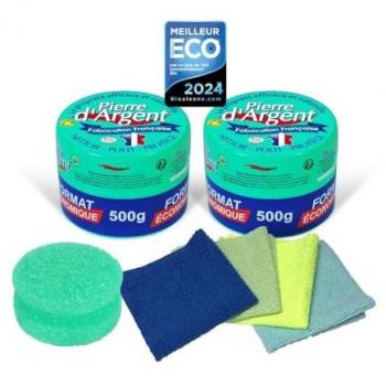 Kit Premium Pierre d'Argent ECOCERT (2×500 g) avec accessoires microfibres